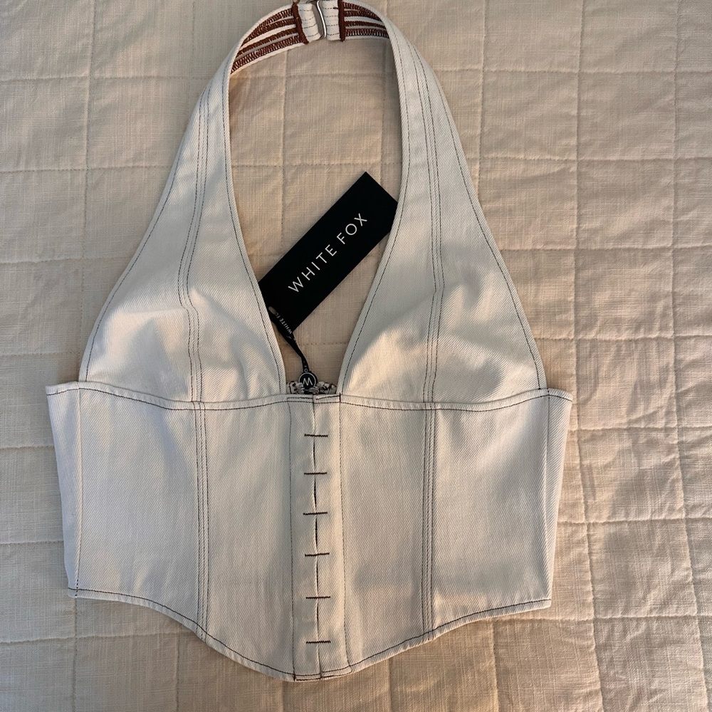 White Fox Boutique Cream Halter Crop Top